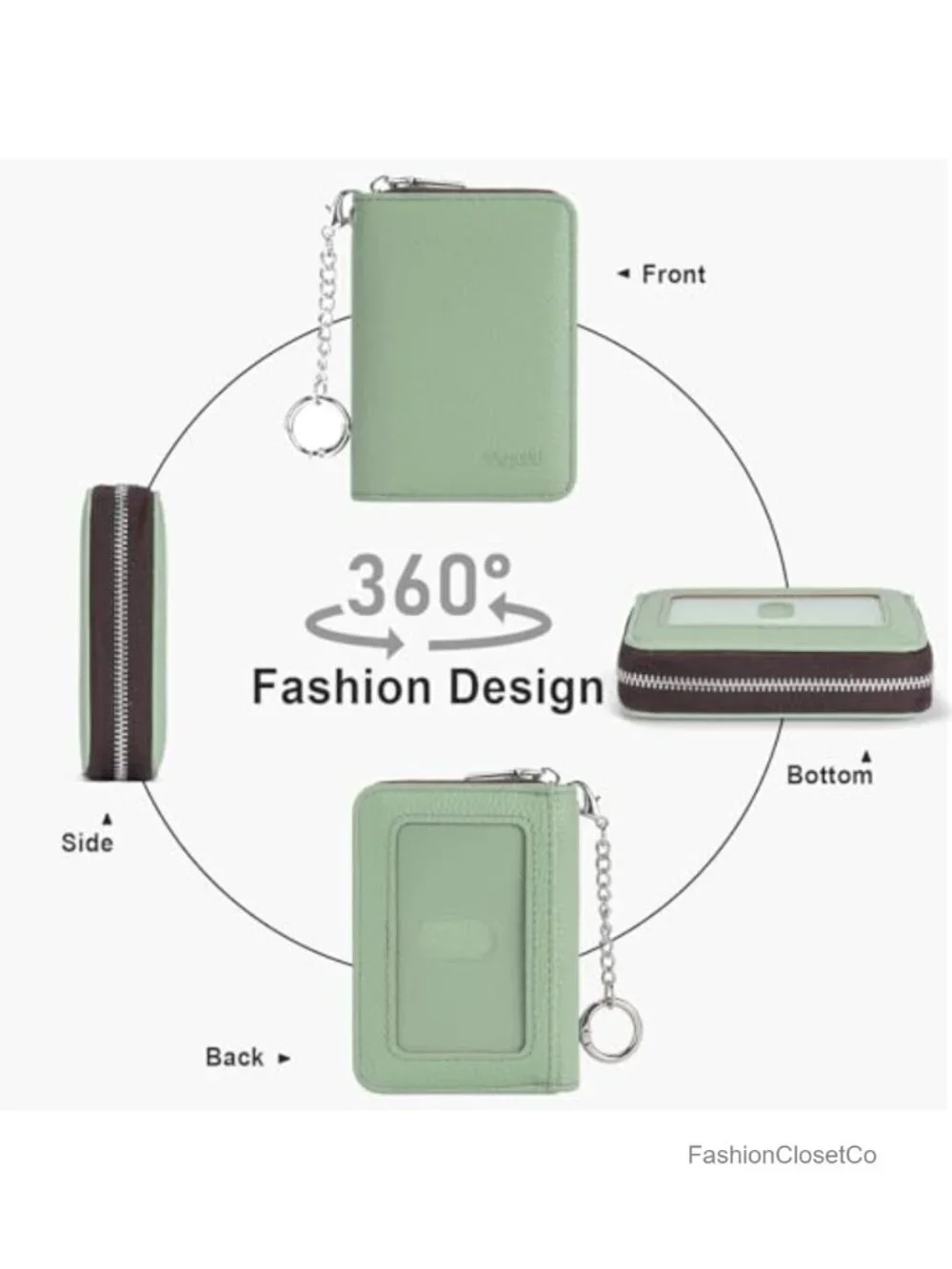 Small Accordion Card Case Wallet with Keychain - Faux Leather
